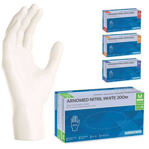 ARNOMED Nitril White 200er Nitrilhandschuhe puderfrei weiß Gr.M